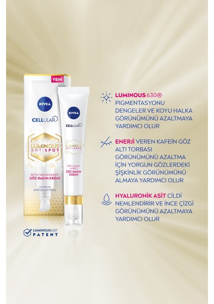 LUMINOUS630 Koyu Halka Karşıtı Göz Bakım KREMI,15ML,AYDINLIK Göz Çevresi,hyaluronik Asit