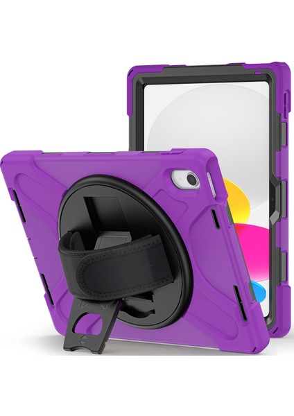 Xfashion Ipad 10.9 (2022) Kickstand Pc + Silikon Tablet Kılıfı 360 Derece El Strap Shockproof Sessiz Koruyucu Kapak (Yurt Dışından)