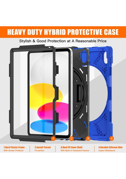 Ipad 10.9 (2022) Kickstand Pc + Silikon Tablet Kılıfı 360 Derece El Strap Shockproof Sessiz Koruyucu Kapak (Yurt Dışından) fiyatları