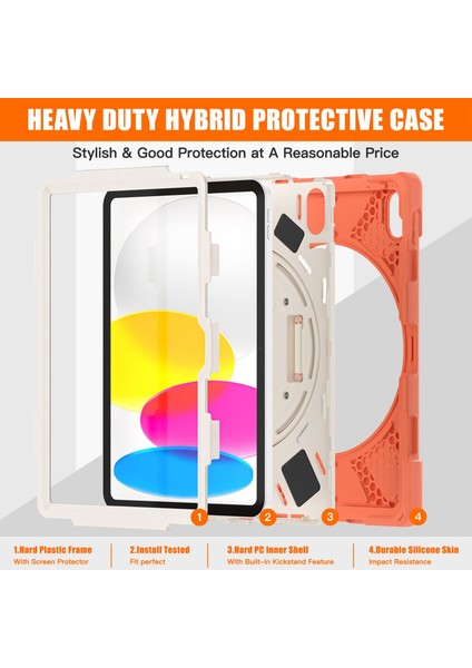 Ipad 10.9 (2022) Kickstand Pc + Silikon Tablet Kılıfı 360 Derece El Strap Shockproof Sessiz Koruyucu Kapak (Yurt Dışından) fiyatları