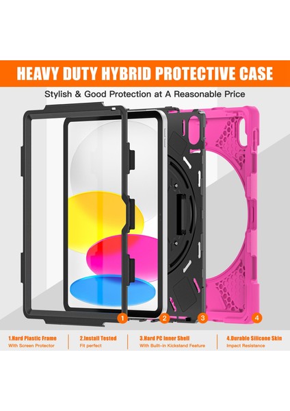 Ipad 10.9 (2022) Kickstand Pc + Silikon Tablet Kılıfı 360 Derece El Strap Shockproof Sessiz Koruyucu Kapak (Yurt Dışından) fiyatları