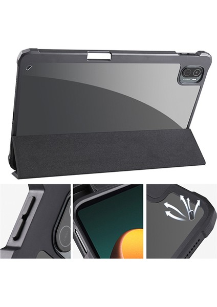 Xiaomi Pad 5 / Pad Için 5 Pro Tri-Katı Stand Tablet Kılıf Pu Deri Deri Ön Şeffaf Akrilik Arka Tam Vücut Koruyucu Kapak, Destek Otomatik Uyanma / Uyku Fonksiyonu (Yurt Dışından) modelleri