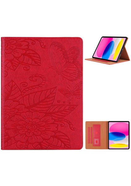 Ipad 10.9 (2022) Için Koruyucu Tablet Kasası, Pu Deri Çiçek Kelebek Baskılı Tablet Standı Kapak Otomatik Uyandırma / Uyku Kartı Tutucu (Yurt Dışından)