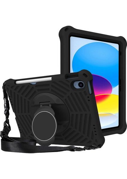 Ipad 10.9 (2022) Örümcek Web Dokusu Şok Geçirmez Eva Case 360 Derece Dönme Kickstand Kapak Omuz Kayışı Ile (Yurt Dışından)