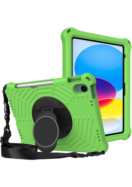 Ipad 10.9 (2022) Örümcek Web Dokusu Şok Geçirmez Eva Case 360 Derece Dönme Kickstand Kapak Omuz Kayışı Ile (Yurt Dışından)