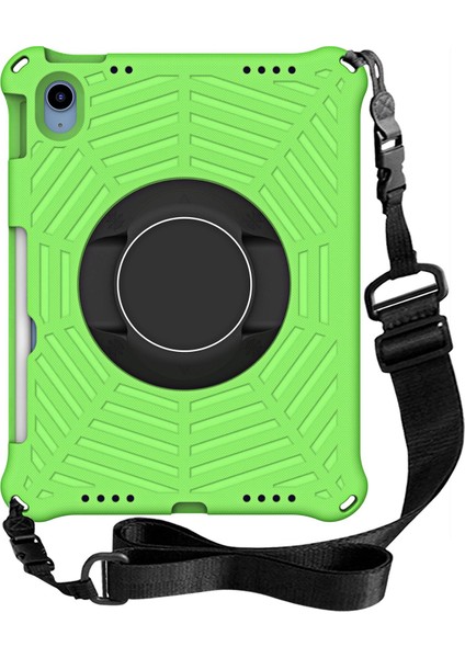 Ipad 10.9 (2022) Örümcek Web Dokusu Şok Geçirmez Eva Case 360 Derece Dönme Kickstand Kapak Omuz Kayışı Ile (Yurt Dışından)
