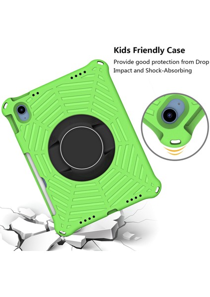 Ipad 10.9 (2022) Örümcek Web Dokusu Şok Geçirmez Eva Case 360 Derece Dönme Kickstand Kapak Omuz Kayışı Ile (Yurt Dışından)
