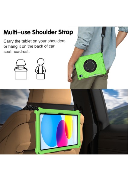 Ipad 10.9 (2022) Örümcek Web Dokusu Şok Geçirmez Eva Case 360 Derece Dönme Kickstand Kapak Omuz Kayışı Ile (Yurt Dışından)
