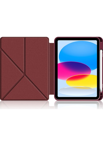 Ipad 10.9 (2022) / Ipad 10. Gen Origami Stand Pu Deri Tablet Kılıf Otomatik Uyanma / Uyku Kalemi Yuvası Koruyucu Kapak (Yurt Dışından)