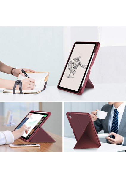 Ipad 10.9 (2022) / Ipad 10. Gen Origami Stand Pu Deri Tablet Kılıf Otomatik Uyanma / Uyku Kalemi Yuvası Koruyucu Kapak (Yurt Dışından)