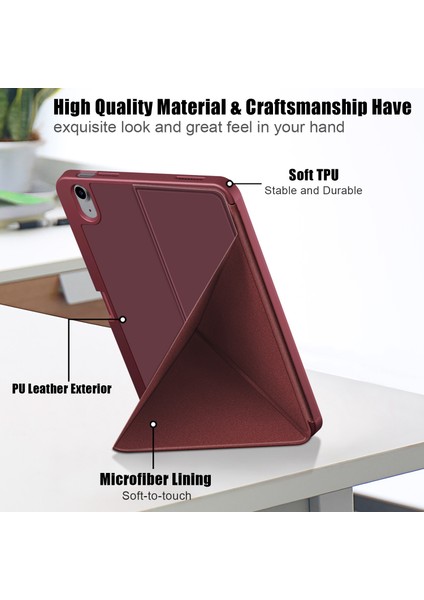 Ipad 10.9 (2022) / Ipad 10. Gen Origami Stand Pu Deri Tablet Kılıf Otomatik Uyanma / Uyku Kalemi Yuvası Koruyucu Kapak (Yurt Dışından)