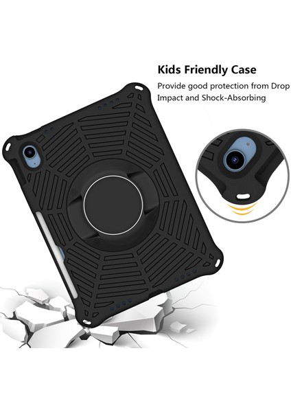 Ipad 10.9 (2022) Örümcek Web Dokusu Şok Geçirmez Eva Case 360 Derece Dönme Kickstand Kapak Omuz Kayışı Ile (Yurt Dışından) modelleri