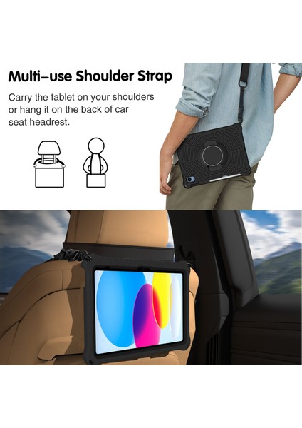 Ipad 10.9 (2022) Örümcek Web Dokusu Şok Geçirmez Eva Case 360 Derece Dönme Kickstand Kapak Omuz Kayışı Ile (Yurt Dışından) fırsatları