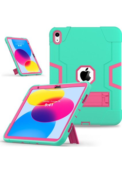 Ipad 10.9 (2022) Robot Tarzı Silikon + Pc Tablet Kılıfı Renk Kontrast Anti-Fall Kickstand Koruyucu Kasa (Yurt Dışından)