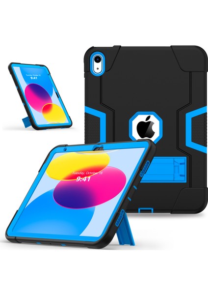 Ipad 10.9 (2022) Robot Tarzı Silikon + Pc Tablet Kılıfı Renk Kontrast Anti-Fall Kickstand Koruyucu Kasa (Yurt Dışından)
