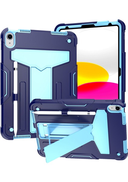 Ipad 10.9 (2022) Koruyucu Kılıf Sabit Pc Silikon Tablet Kılıf Katlanabilir T Şeketli Kickstand Şok Geçirmez Kapak (Yurt Dışından)