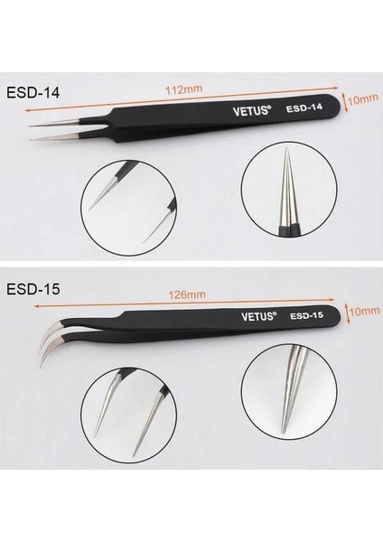 Hassas Elektronik Cımbız Seti Antistatik Çelik Tweezer Set