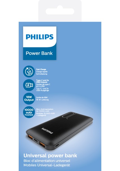 DLP6812CB 10.000MAH Power Bank, Pd+2, Qc 3.0, Type-C ve 2x Usb-A Bağlantı, Siyah