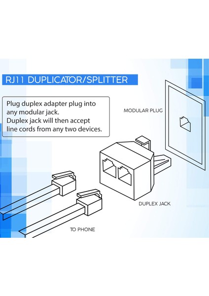 RJ11 Çoklayıcı Çoğaltıcı Splitter 1 Giriş 2 Çıkış