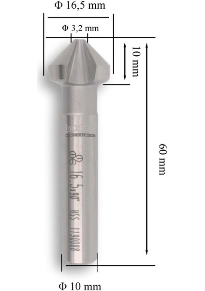 16,5 mm 90° Havşa Freze Hss Dın 335/