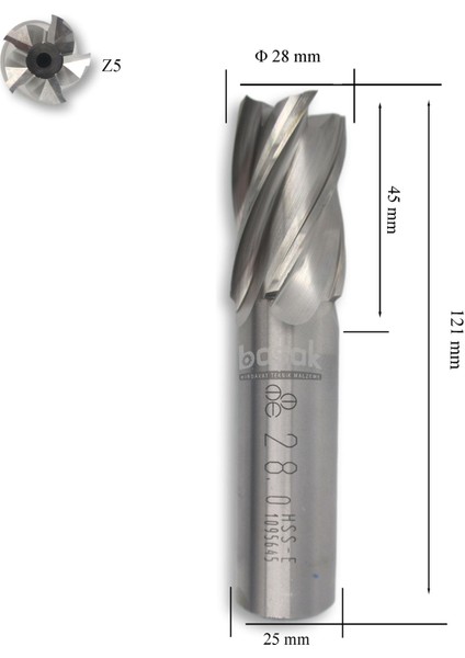 28 mm Parmak Freze Hss-Co5 Dın 844/B-N