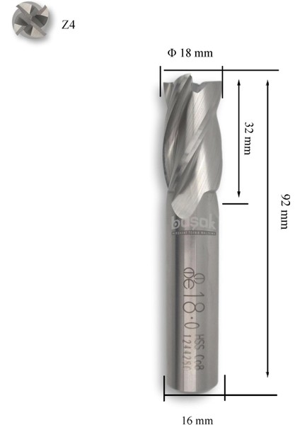 18 mm Parmak Freze Hss-Co8 Dın 844/B-N