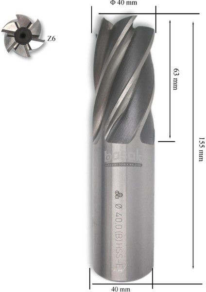 40 mm Parmak Freze Hss-Co5 Dın 844/B-N