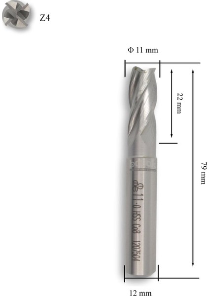 11 mm Parmak Freze Hss-Co8 Dın 844/B-N