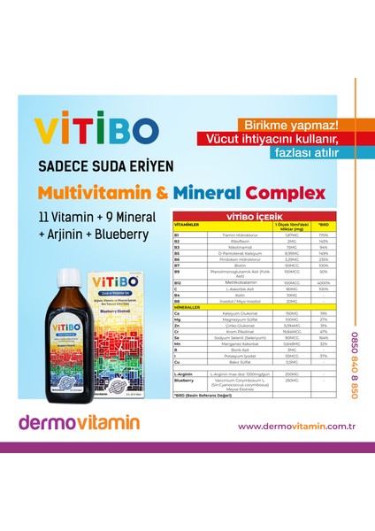 Vitibo Arjinin Içeren Multivitamin ve Mineral Şurup 150 ml