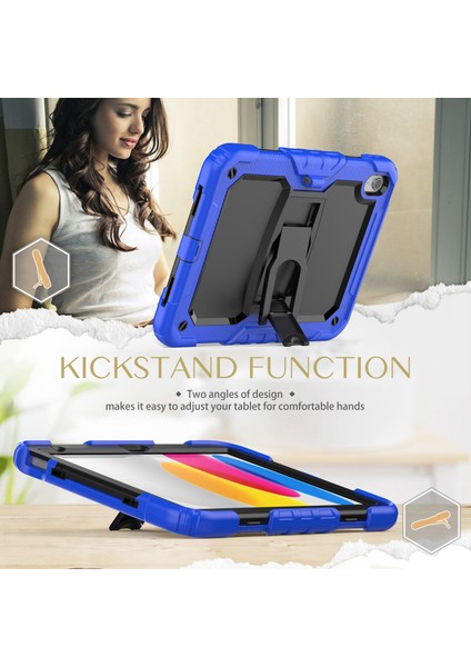 Xfashion Ipad 10.9 (2022) / Ipad 10. Gen Silikon+Pc Koruyucu Kılıf Görünmez Braket Kickstand Shockproof Tablet Kapağı Omuz Kayışı Ile (Yurt Dışından)