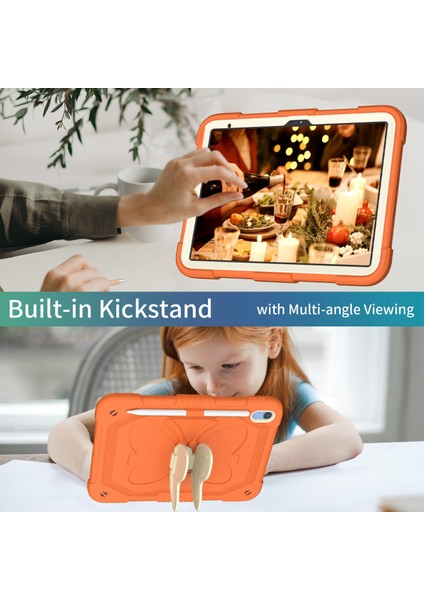 Ipad 10.9 (2022) Çift Renkli Silikon + Pc Tablet Kılıf Kelebek Şekli Kickstand Anti-Drop Koruyucu Kapak Omuz Kayışı (Yurt Dışından) modelleri