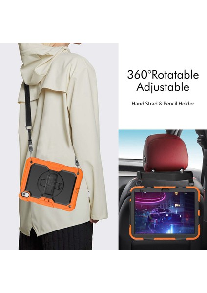 Xfashion Ipad 10.9 (2022) Silikon+Pc Tablet Kılıfı El Kayışı Kickstand Damla Geçirmez Kapak Omuz Kayışı (Yurt Dışından)