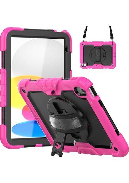 Ipad 10.9 (2022) Silikon+Pc Tablet Kılıfı El Kayışı Kickstand Damla Geçirmez Kapak Omuz Kayışı (Yurt Dışından)