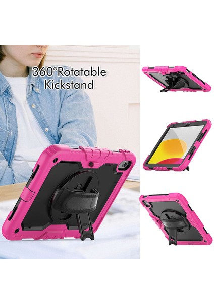 Ipad 10.9 (2022) Silikon+Pc Tablet Kılıfı El Kayışı Kickstand Damla Geçirmez Kapak Omuz Kayışı (Yurt Dışından) modelleri