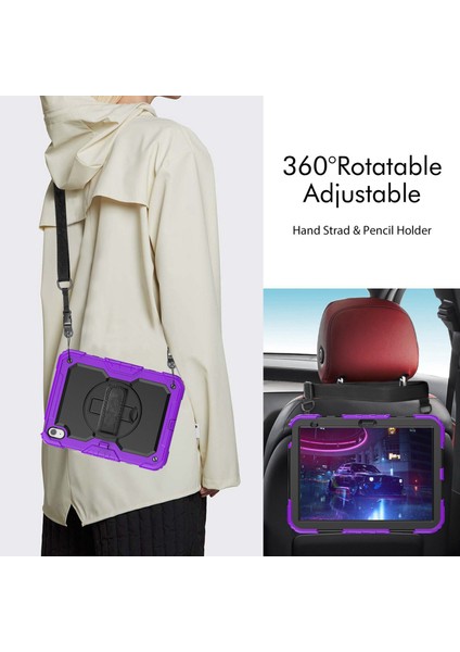 Xfashion Ipad 10.9 (2022) Silikon+Pc Tablet Kılıfı El Kayışı Kickstand Damla Geçirmez Kapak Omuz Kayışı (Yurt Dışından)