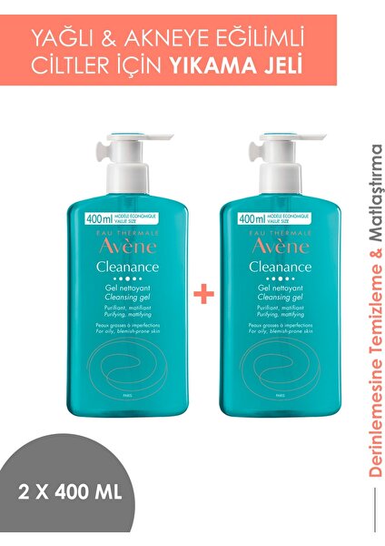 Cleanance Gel Yüz Yıkama Jeli Nettoyant Cleansing Gel 400 ml 2'li Avantaj Set