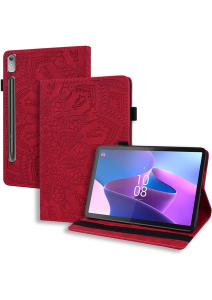 Lenovo Pad Pro 2022 / Tab Için P11 Pro Gen 2 Baskılı Çiçek Deseni Tablet Kılıf Pu Deri Deri Stand Kartı Kapak Elastik Bant ve Pen Döngüsü (Yurt Dışından)