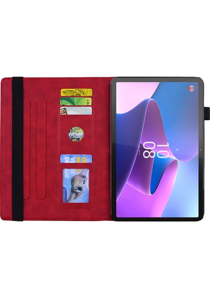 Lenovo Pad Pro 2022 / Tab Için P11 Pro Gen 2 Baskılı Çiçek Deseni Tablet Kılıf Pu Deri Deri Stand Kartı Kapak Elastik Bant ve Pen Döngüsü (Yurt Dışından) modelleri