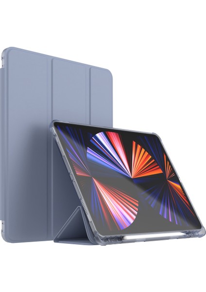 Ipad Pro 12.9 (2020) / (2021) / (2022) Pu Deri Trifold Stand Kapağı Otomatik Uyku / Kalem Tutucusu Ile Uyancı Akıllı Tablet Kılıfı (Yurt Dışından)