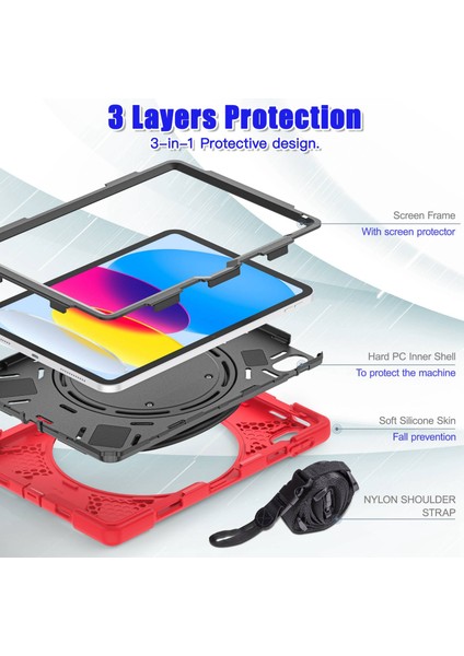 Ipad 10.9 (2022) Için Rotary Kickstand Tablet Koruyucu Kılıf Pc + Silikon Anti-Düşük Arka Kapak Omuz Kayışı Ile (Yurt Dışından)