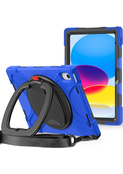 Ipad 10.9 (2022) Için Rotary Kickstand Tablet Koruyucu Kılıf Pc + Silikon Anti-Düşük Arka Kapak Omuz Kayışı Ile (Yurt Dışından)