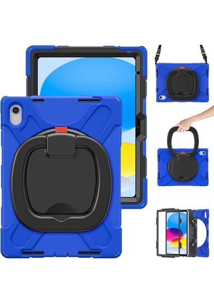 Ipad 10.9 (2022) Için Rotary Kickstand Tablet Koruyucu Kılıf Pc + Silikon Anti-Düşük Arka Kapak Omuz Kayışı Ile (Yurt Dışından) modelleri