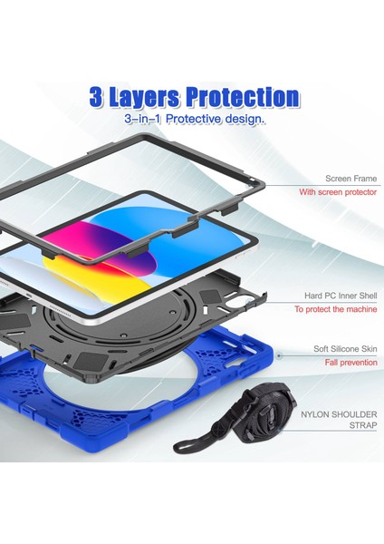 Ipad 10.9 (2022) Için Rotary Kickstand Tablet Koruyucu Kılıf Pc + Silikon Anti-Düşük Arka Kapak Omuz Kayışı Ile (Yurt Dışından) fırsatları