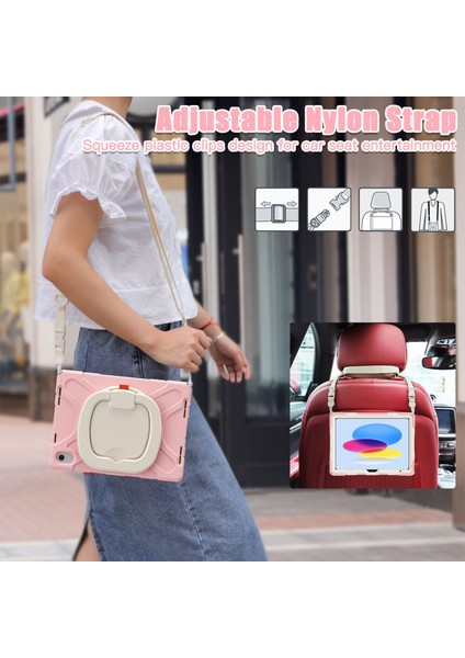 Xfashion Ipad 10.9 (2022) Için Rotary Kickstand Tablet Koruyucu Kılıf Pc + Silikon Anti-Düşük Arka Kapak Omuz Kayışı Ile (Yurt Dışından)