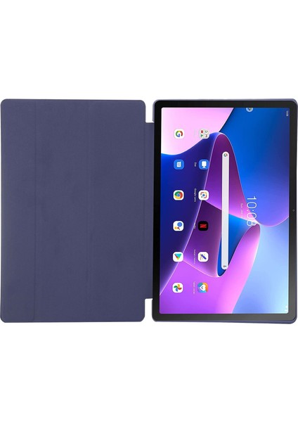 Xfashion Lenovo Tab M10 Plus (Gen 3) Üç Katlı Stand Pu Deri Kapağı Tam Koruma Yumuşak Silikon Tablet Kılıfı (Yurt Dışından)