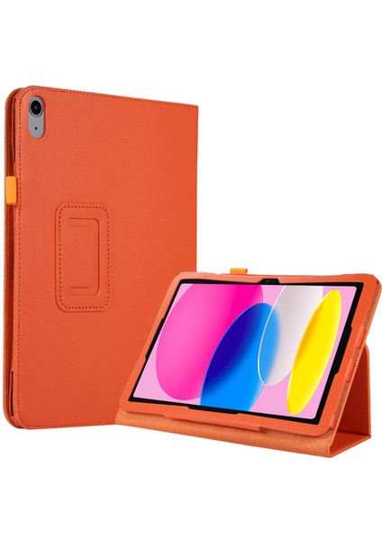Ipad 10.9 (2022) Için Litchi Doku Pu Deri Kasa, Katlanabilir Stand Otomatik Uyanma / Uyku Koruyucu Tablet Kapak (Yurt Dışından)
