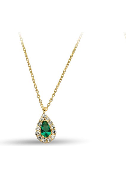 Yeşil Damla Taşlı Altın Kolye CGKKLY019