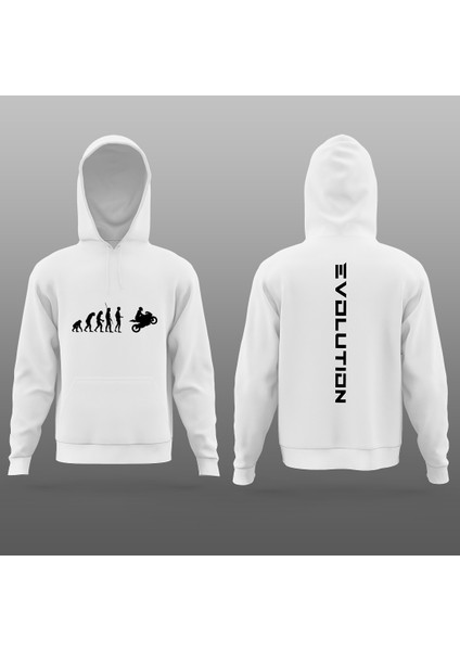 Evolution Yazılı Motorcu Sweatshirt Beyaz