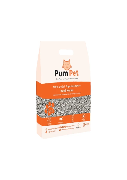 Pumice World Pum Pet Topaklaşmaz Kedi Kumu Kokusuz Kalın(1-7mm) Tane Topaklanmaz Çok Hafif 4,5 Litre