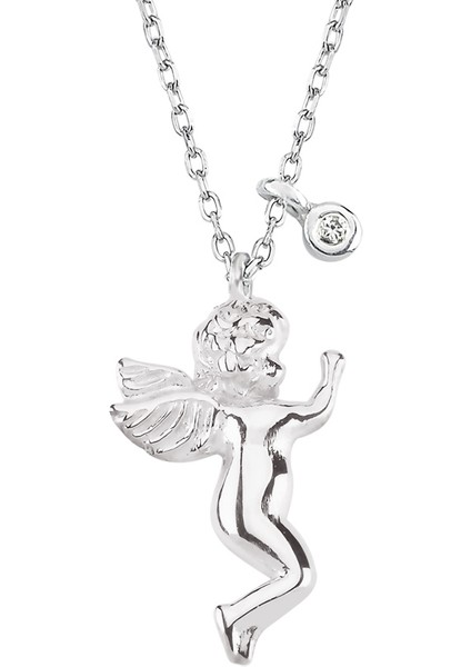 Gümüş Pırlantalı Mini Melek Kolye